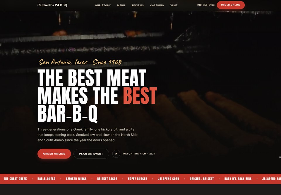Caldwell's Pit BBQ website built by StoryNova