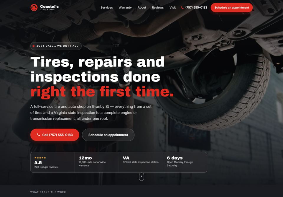 Coastal Tire & Auto website built by StoryNova