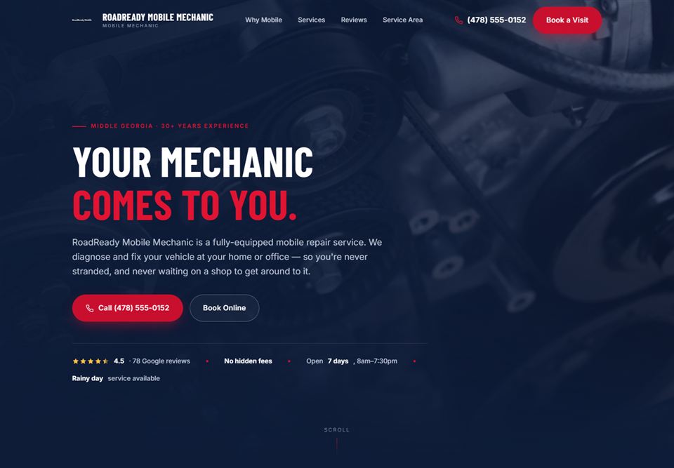 RoadReady Mobile Mechanic website built by StoryNova